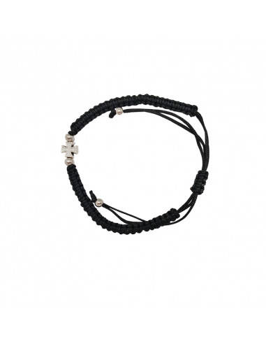 Pulsera Cuerda Trenzada Con Cruz Central Acero y Bolitas Colores Surtidos