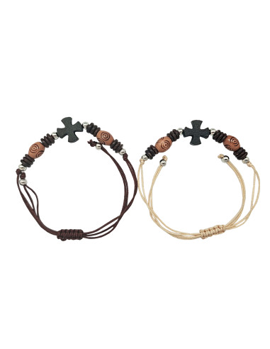 Pulsera Madera Ajustable Con Cruz...