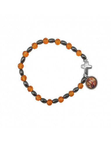 Pulsera Cristal Dorado 6mm Con Ematite y Cruz