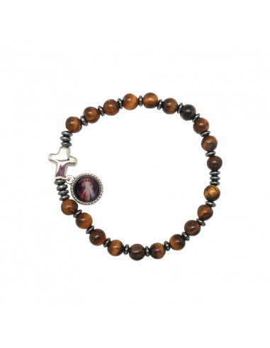 Pulsera Cristal Ojo de Tigre 6mm Con Ematite y Cruz