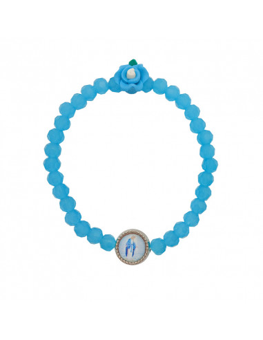 Pulsera Cristal Celeste 6mm Con Rosa celeste
