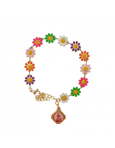Pulsera dorada margaritas multicolores esmaltadas
