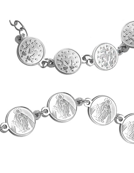 Pulsera Acero Virgen Milagrosa Medallas Redondas 10Mm