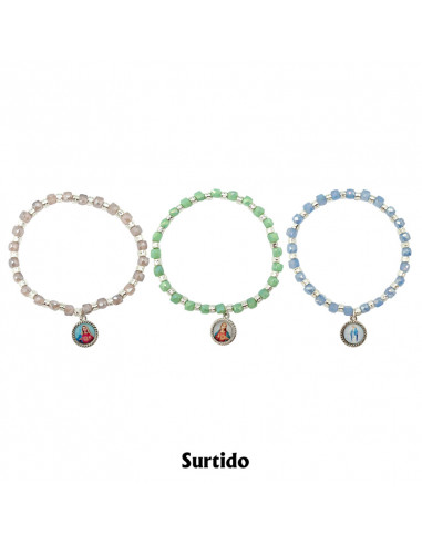 Pulsera elastica cristal opaco 6mm con discos en 3 colores surtidos