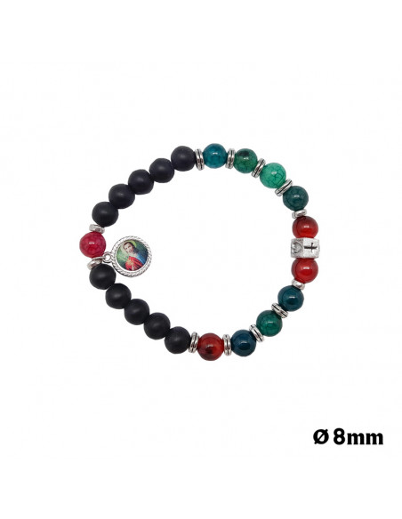Pulsera Piedras Varios Colores Con Bolas Negras Y Adorno Metal