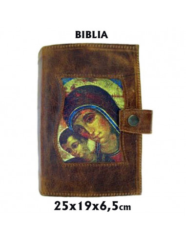 Funda Diurnal Piel Con Cremallera Bordada Virgen Con Niño