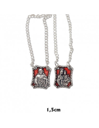 Escapulario Metal esmalte rojo 1.6x1.3mm con cadena y en caja