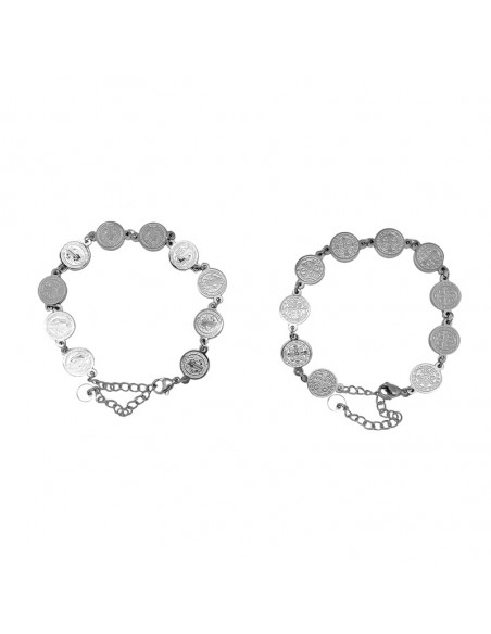 Pulsera Acero San Benito medallas redondas 10mm