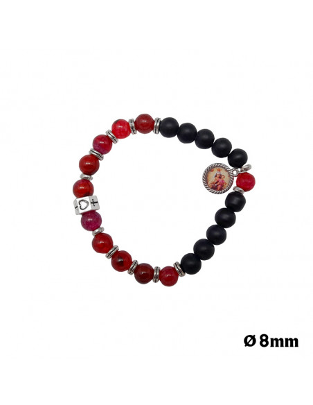 Pulsera Piedras Varios Colores Con Bolas Negras Y Adorno Metal