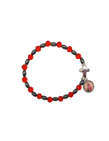 Pulsera Cristal Rojo 6mm Con Ematite...