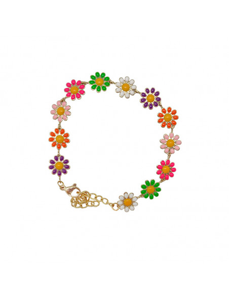 Pulsera dorada margaritas multicolores esmaltadas