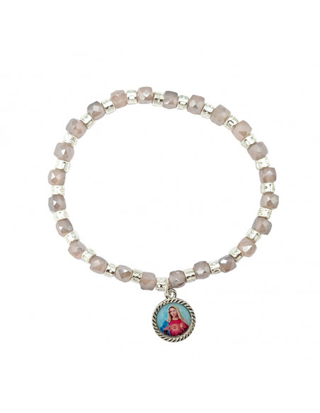 Pulsera elastica cristal opaco 6mm con discos en 3 colores surtidos