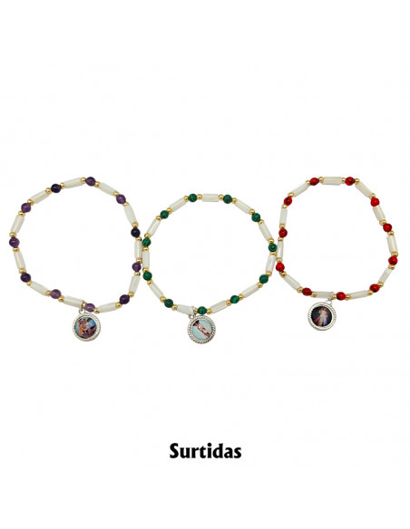 Pulsera Elastica Cristal Opaco 6Mm Con Discos En 3 Colores Surtidos