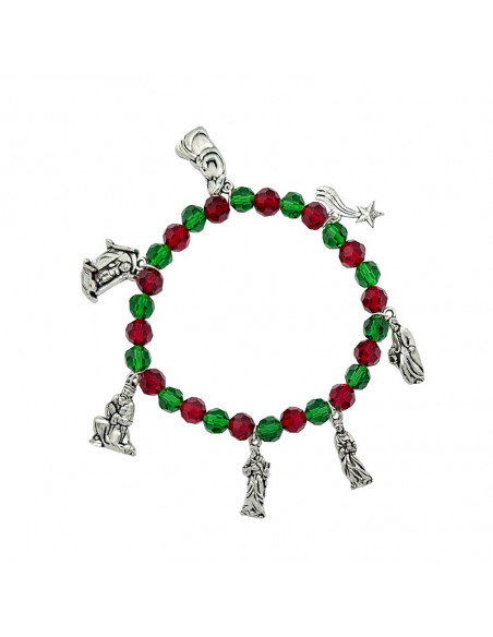 Pulsera Navidad Roja Y Verde Con 7 Figuras Metal