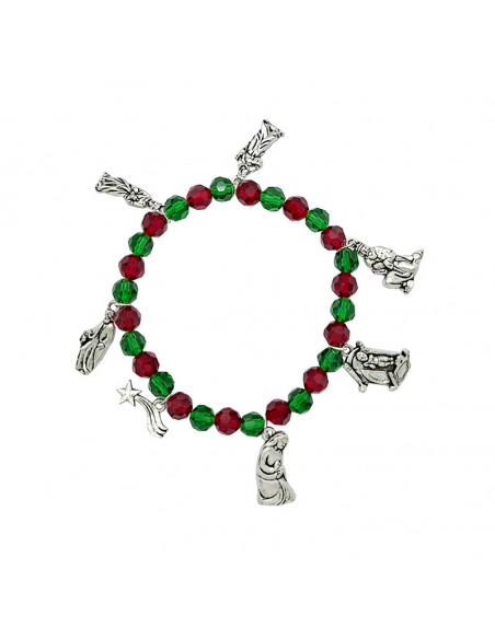 Pulsera Navidad Roja Y Verde Con 7 Figuras Metal