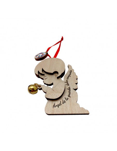 Medalla Cuna Angel Madera Con Llamador Dorado 8Cm