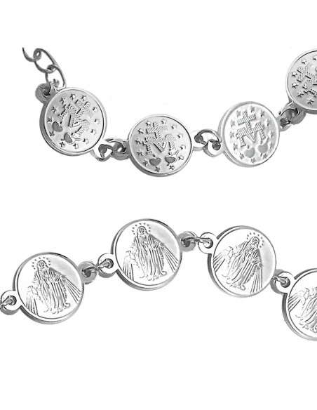 Pulsera Acero Virgen Milagrosa Medallas Redondas 10Mm