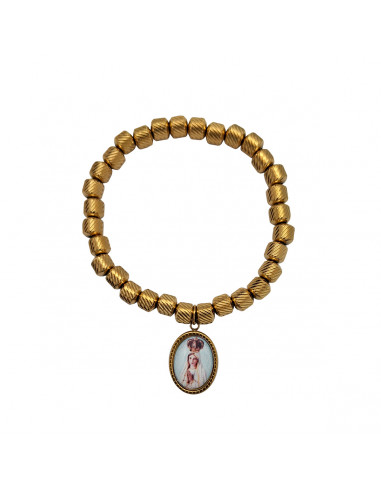 Pulsera Acero dorado tubo rayada y...