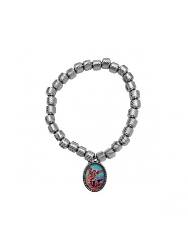 Pulsera Acero tubo rayada y medalla...