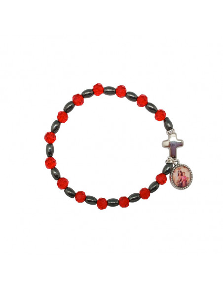 Pulsera Cuerda Trenzada Con Cruz Central Acero Y Bolitas Colores Surtidos