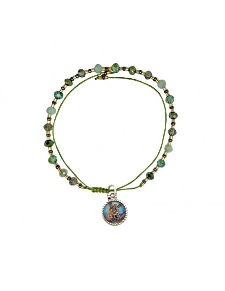 Pulsera Cuerda Trenzada Con Cruz Central Acero Y Bolitas Colores Surtidos