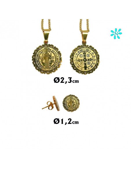 Juego Colgante Redondo 2. 3Cmy Pendientes Acero Dorado San Benito