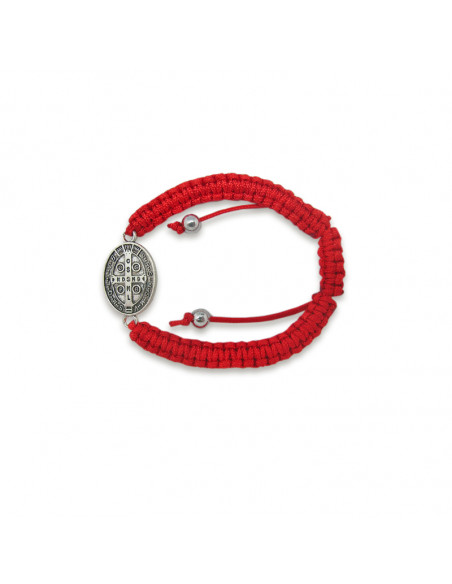 Pulsera San Benito Trenzada Roja Con Medalla Oval A Dos Caras