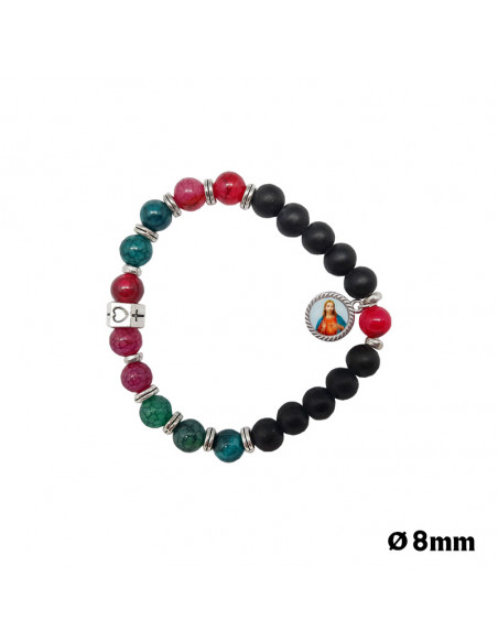 Pulsera Piedras Varios Colores Con Bolas Negras Y Adorno Metal
