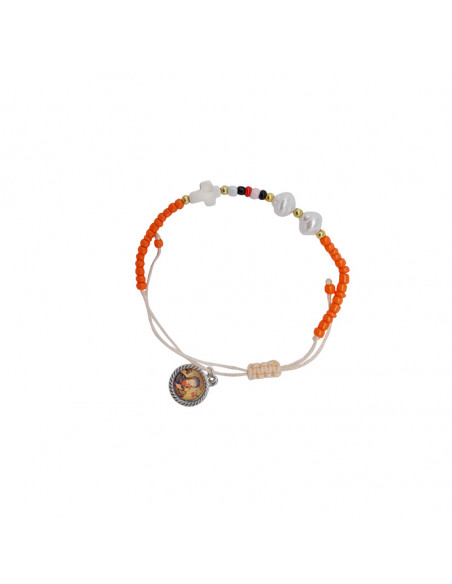 Pulsera Cuerda Bolitas Mini Con 2 Perlas Blancas Y Cruz Varios Colores