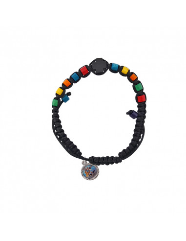 Pulsera Cuerda Negra Madera Multicor...