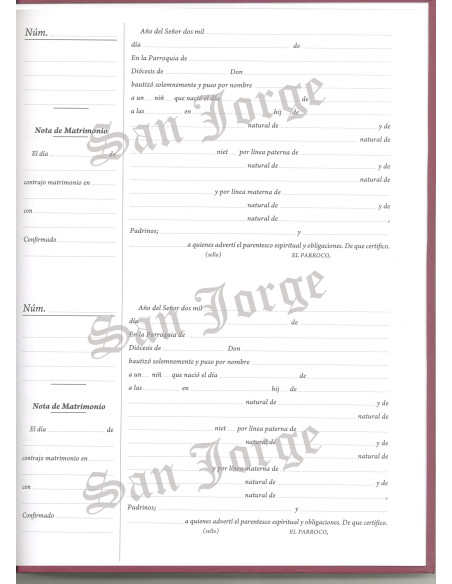 Libro Registro Bautismo