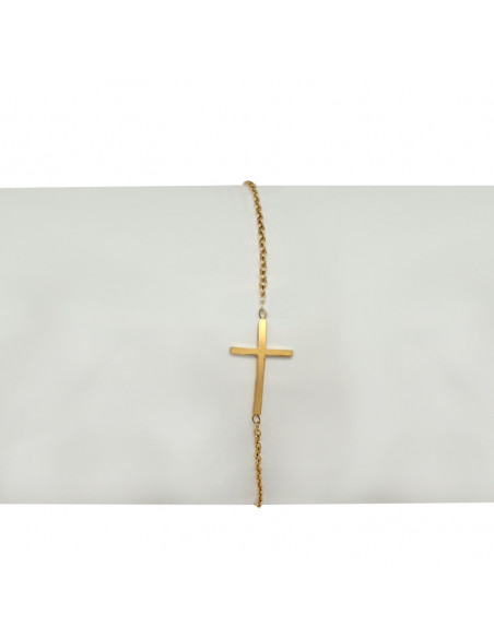 Pulsera Acero Cadena Dorada Con Cruz Lisa Al Centro